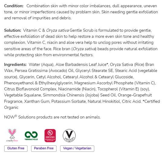Vitamina C & Oryza Sativa Gentle Scrub | Paraben gratuito - 118 ml