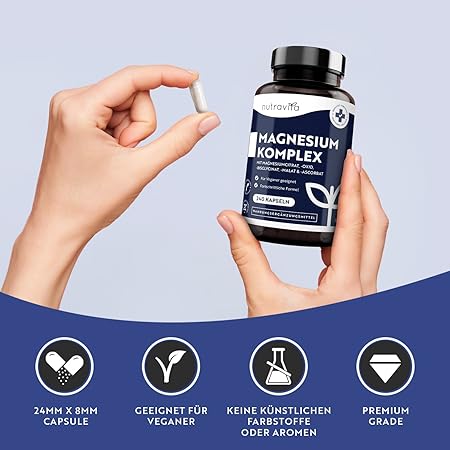 Complesso di Magnesio – 240 capsule ad alta concentrazione – Vegano – <tc>Nutravita</tc>