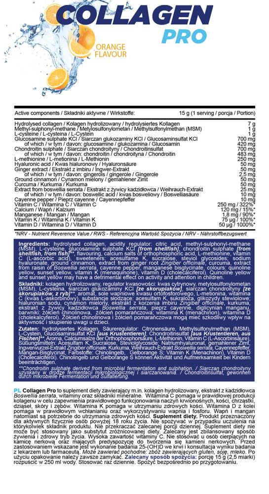 Collagen Pro Powder | con glucosamina, condroitina, ialuronico, Boswellia - 400 grammi