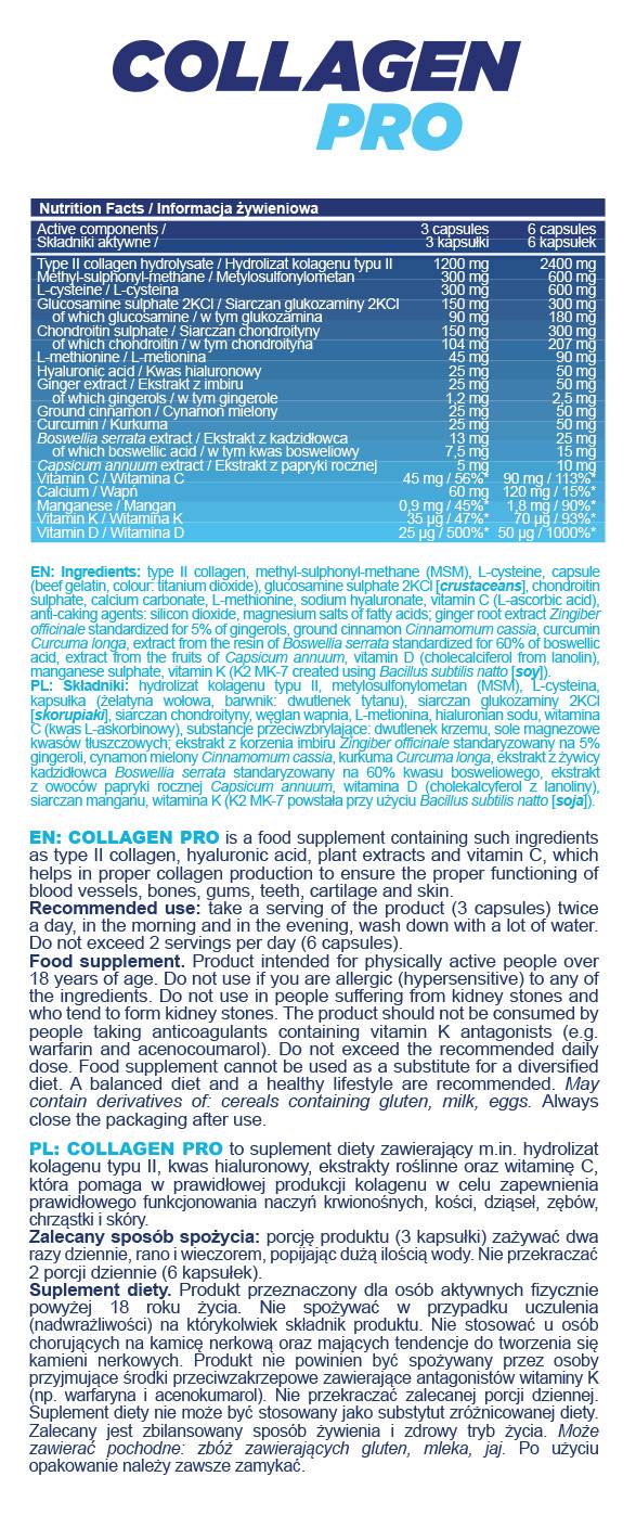 Collagen Pro Caps | con glucosamina, condroitina, ialuronico, boswellia - 180 capsule