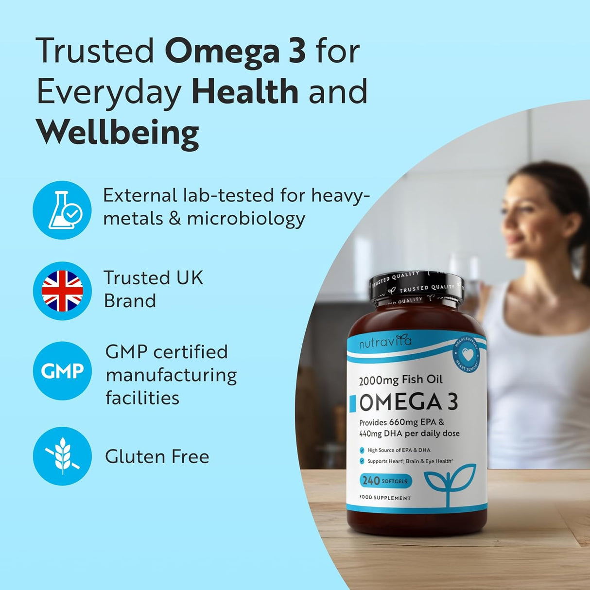 Omega 3 2000 mg /EPA 660 mg, DHA 440 mg/Olio di pesce puro /240 capsule, 120 dosi/ <tc>Nutravita</tc>