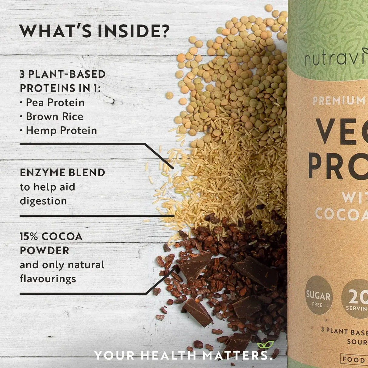 Proteine ​​vegane + enzimi - 750 g (cioccolato) <tc>Nutravita</tc>