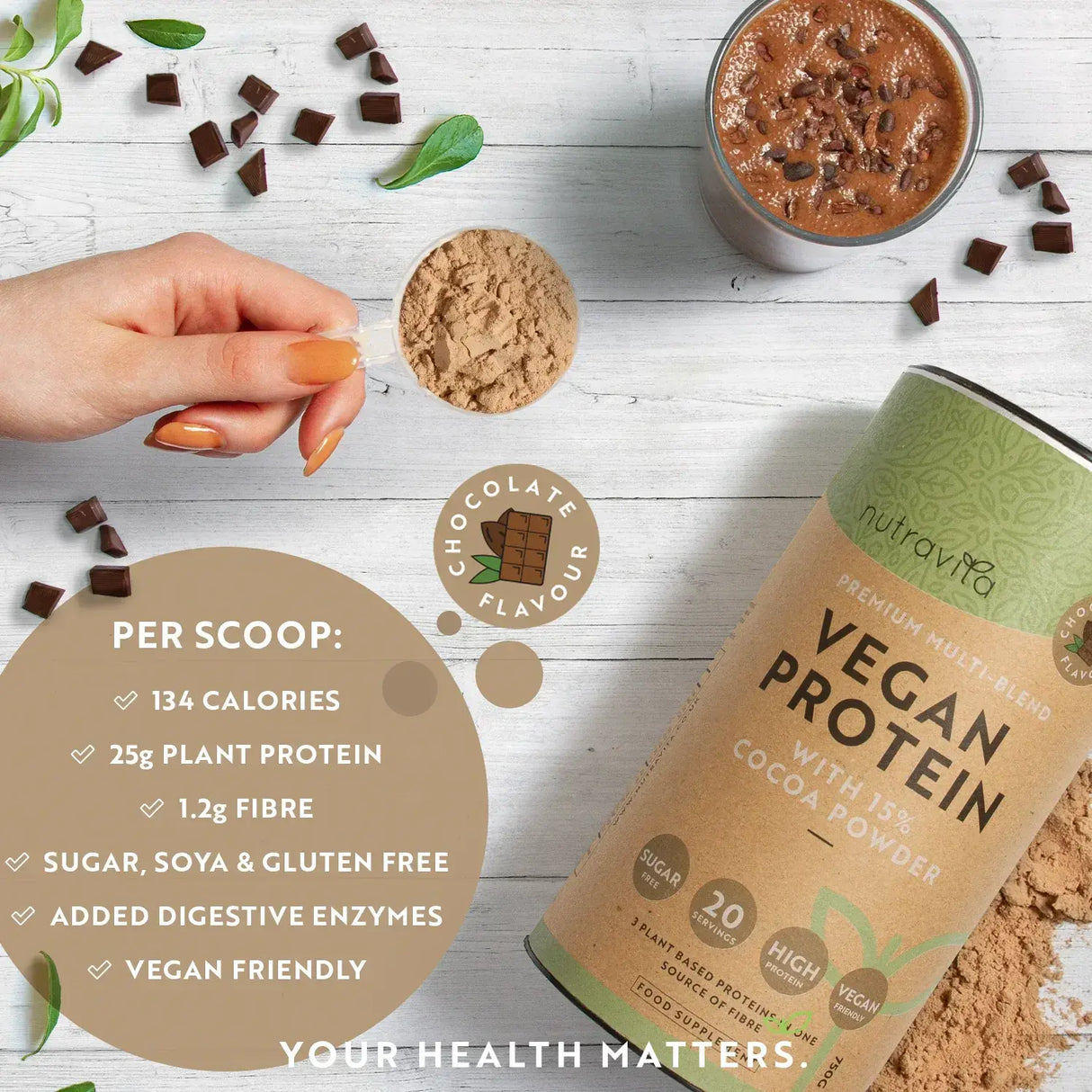 Proteine ​​vegane + enzimi - 750 g (cioccolato) <tc>Nutravita</tc>