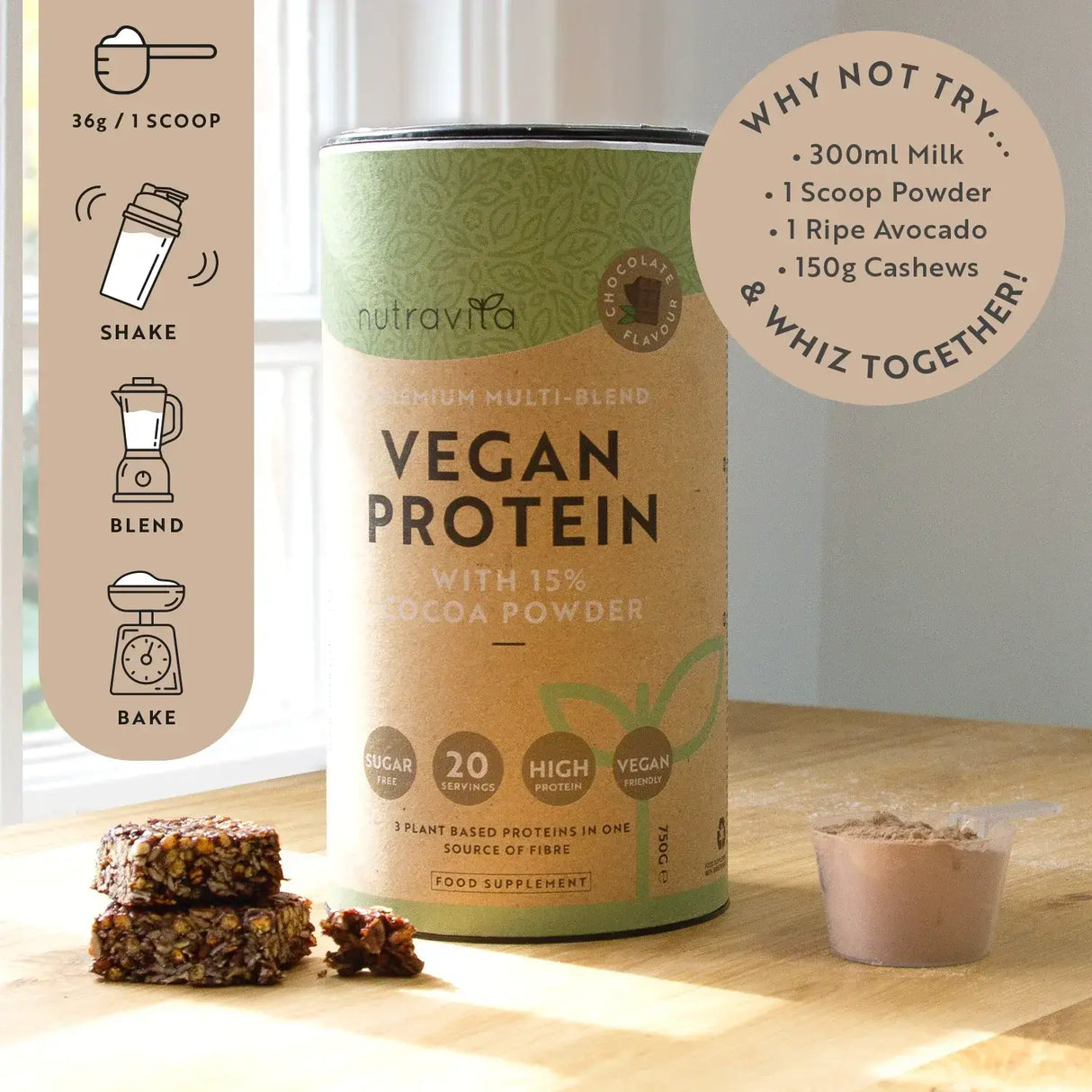 Proteine ​​vegane + enzimi - 750 g (cioccolato) <tc>Nutravita</tc>