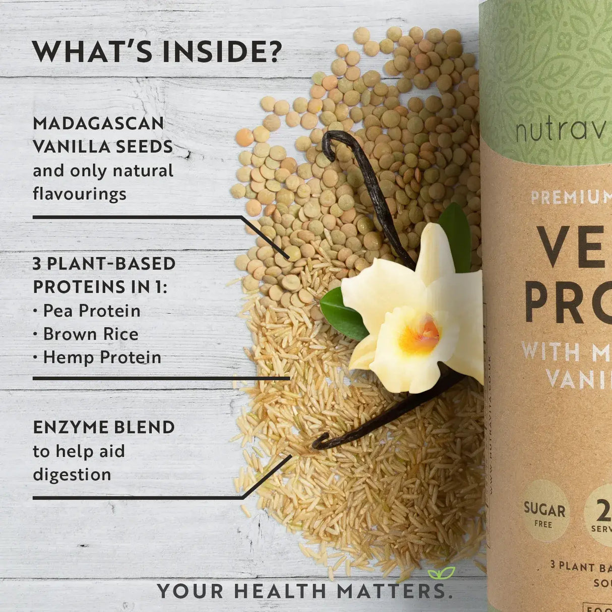 Proteine ​​vegane + enzimi - 750 g (vaniglia) <tc>Nutravita</tc>