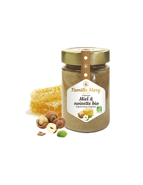 Organic colored honey with hazelnuts - Miele et noisette bio, 240 g - Nutra Best Europe