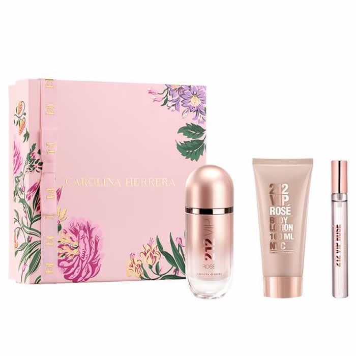 <tc>CAROLINA HERRERA</tc> 212 Vip Rose Eau De Perfume Spray 80ml Set 3 Pezzi