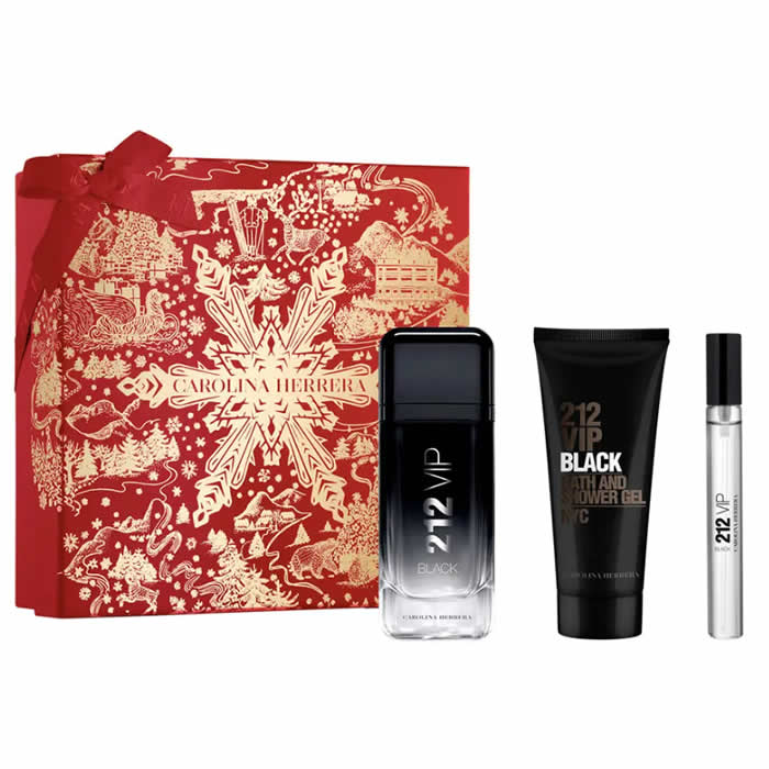 <tc>CAROLINA HERRERA</tc> 212 Vip Black Men Eau De Perfume Spray 100ml Set 3 Pezzi