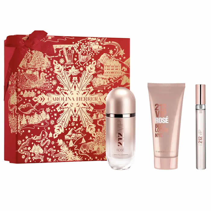 <tc>CAROLINA HERRERA</tc> 212 Vip Rose Eau De Perfume Spray 80ml Set 3 Pezzi