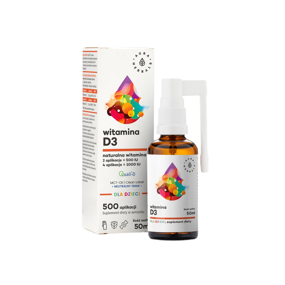 Cura delle ossa e forte immunità - Vitamina D3 per bambini e adulti, Spray orale, 50 ml <tc>Aura Herbals</tc>