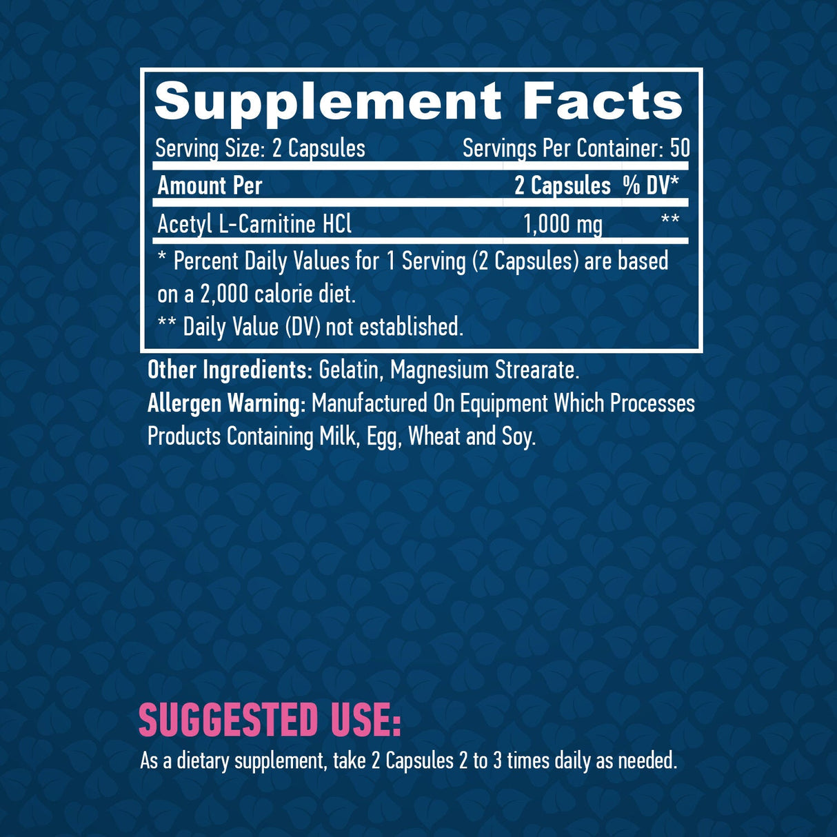 Acetil L-Carnitina 1000 mg/100 Capsule.