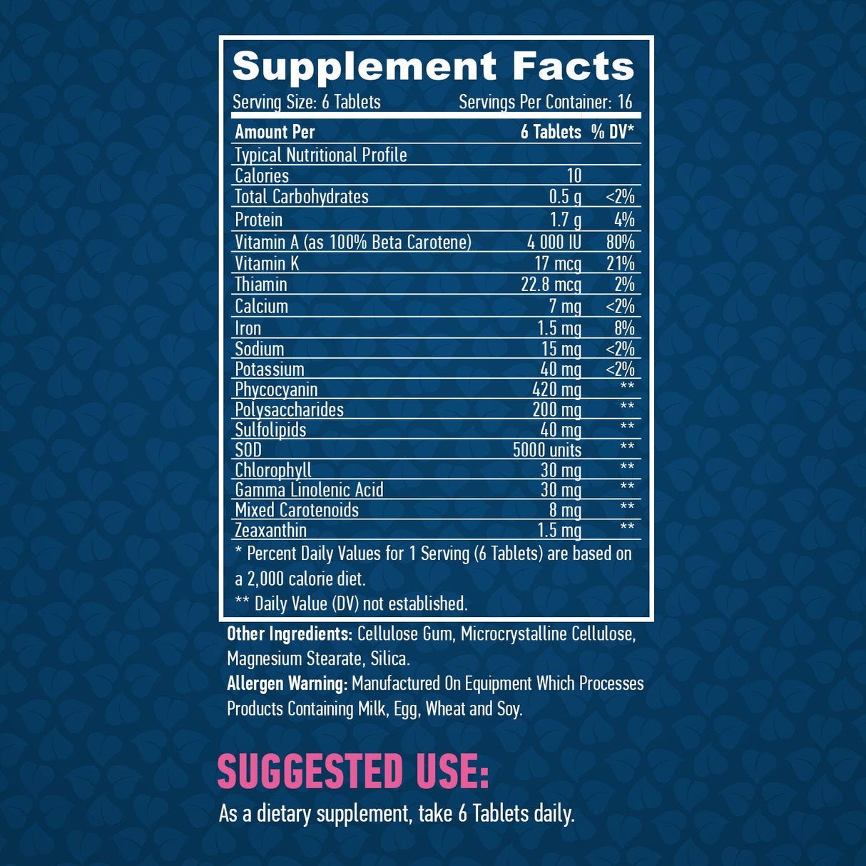 Spirulina tutta naturale 500 mg./100 compresse.