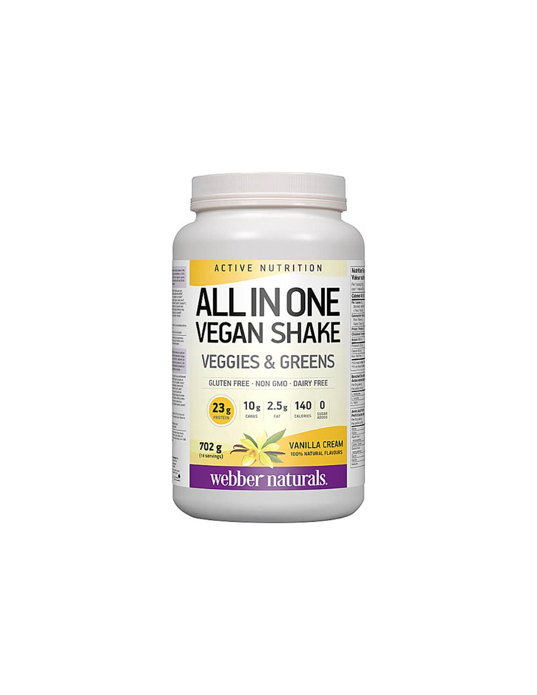 All in One Vegan Shake - Proteine ​​vegane al gusto di vaniglia, 702 g di polvere