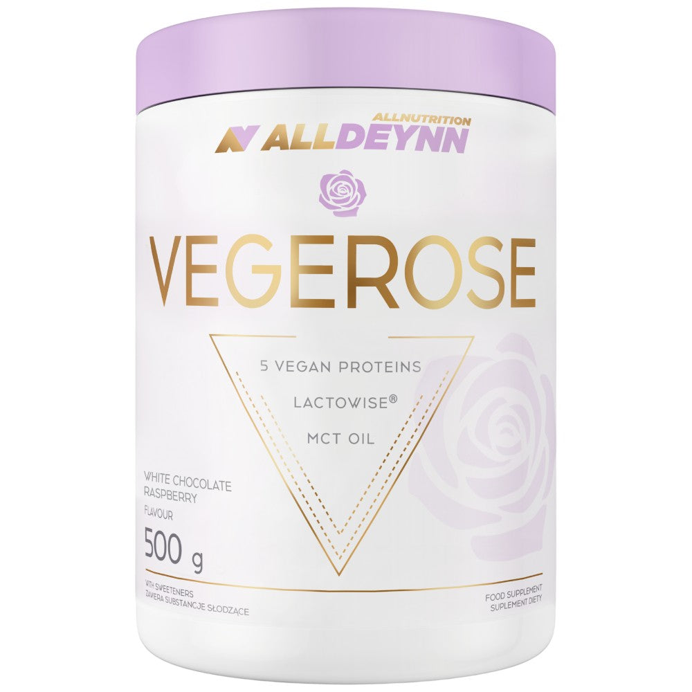 AllDeynn | VegeRose - 5 proteine ​​vegane con MCT & Probiotici - 500 grammi
