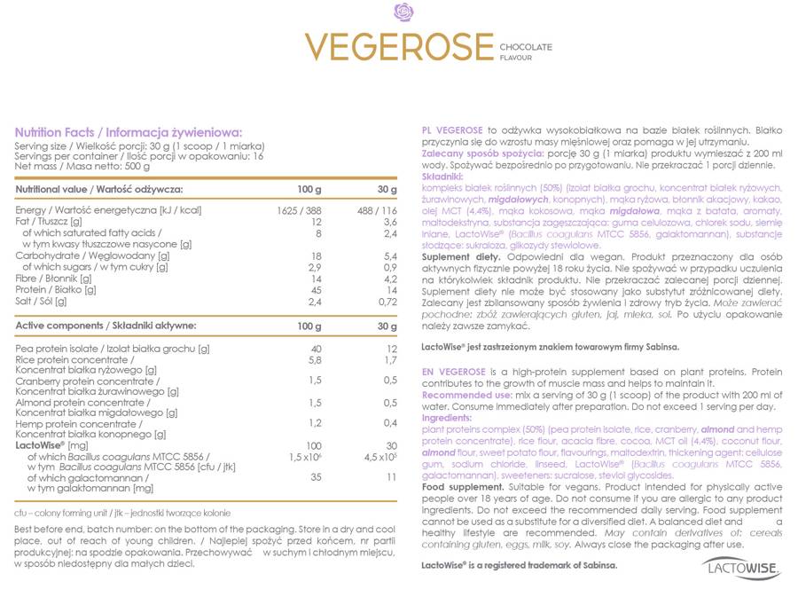AllDeynn | VegeRose - 5 proteine ​​vegane con MCT & Probiotici - 500 grammi