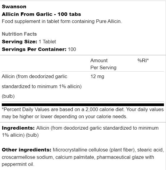 Allicina Dall'Aglio 12 mg 100 Compresse