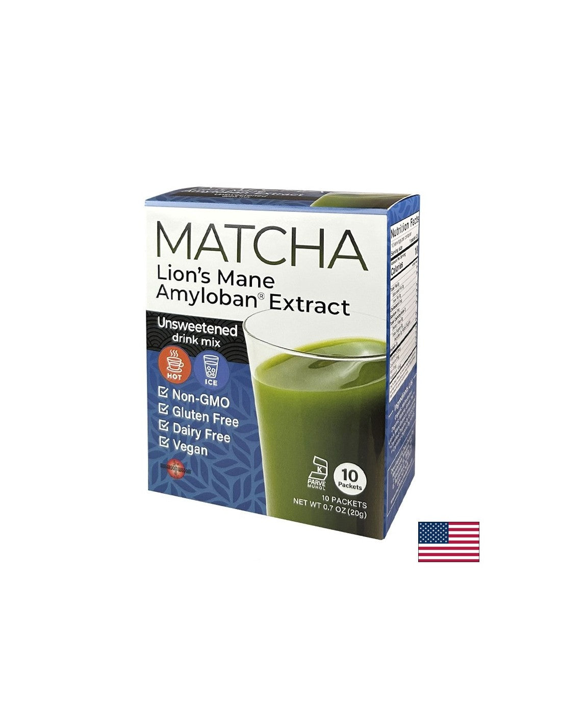 Matcha con estratto di Criniera di Leone Amyloban® - super focus - Carica energetica e concentrazione - Bevanda istantanea, 10 bustine