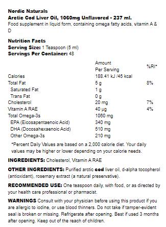 Olio di fegato di merluzzo artico 1060 mg - 237 ml