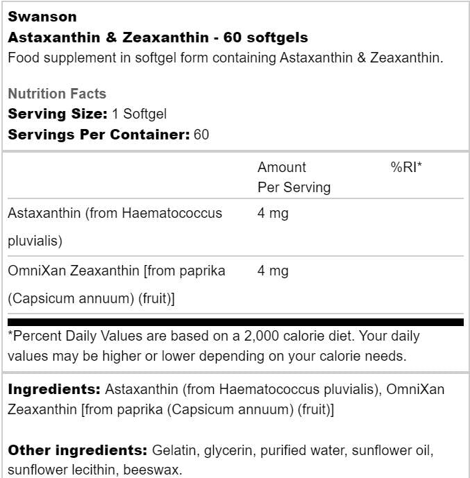 Capsule gel di astaxantina e zeaxantina 60