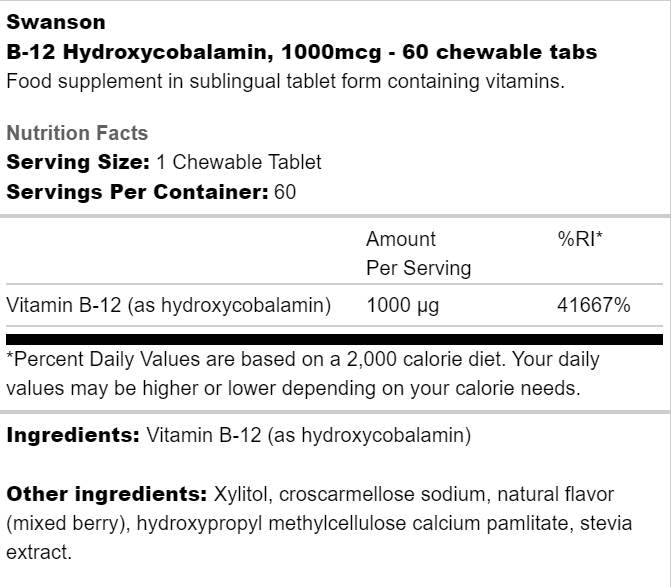 B-12 Idrossicobalamina 1000 mcg 60 Compresse masticabili