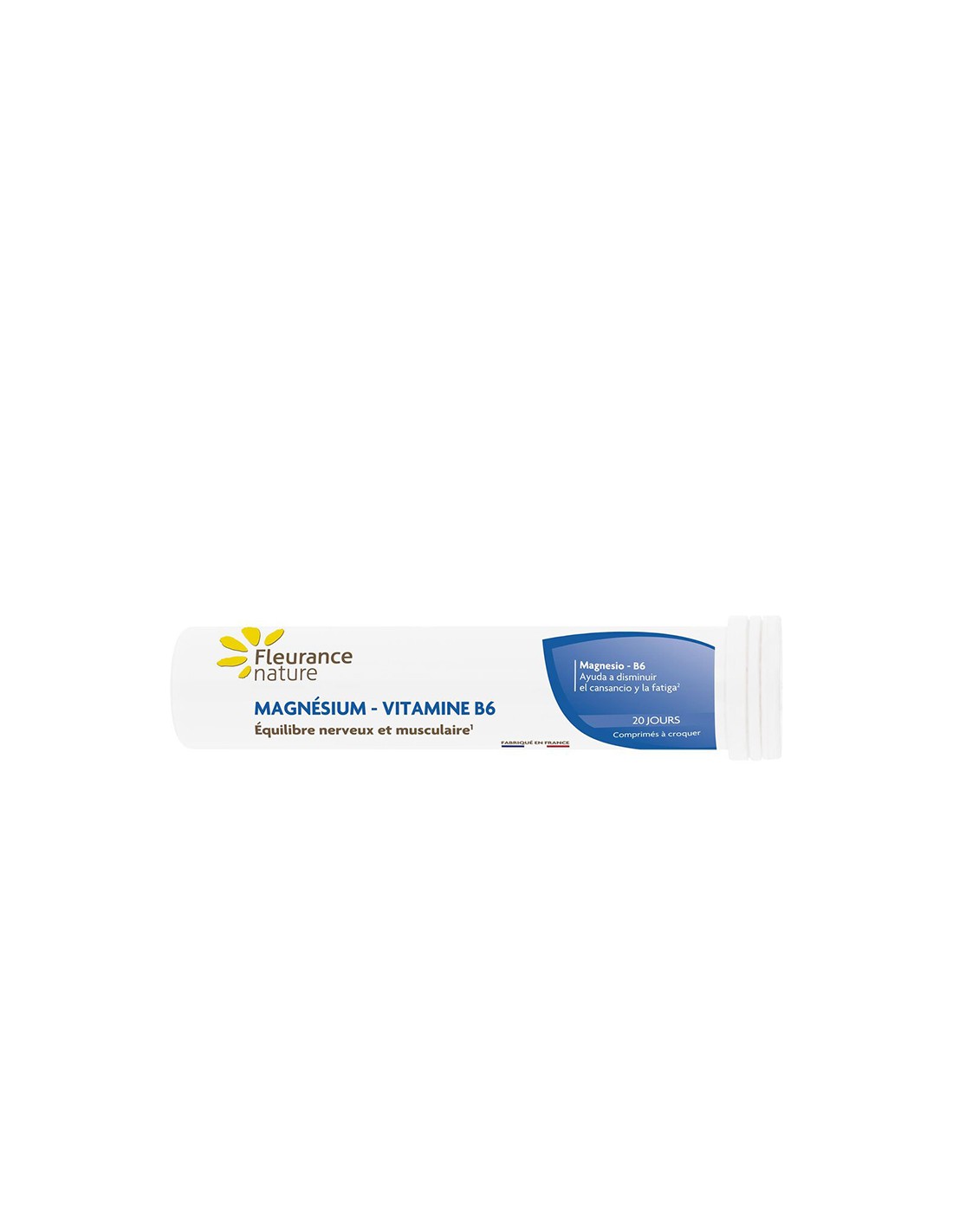 Supporto muscolare e cardiaco - Magnesio + Vitamina B6, 20 compresse masticabili Fleurance Nature