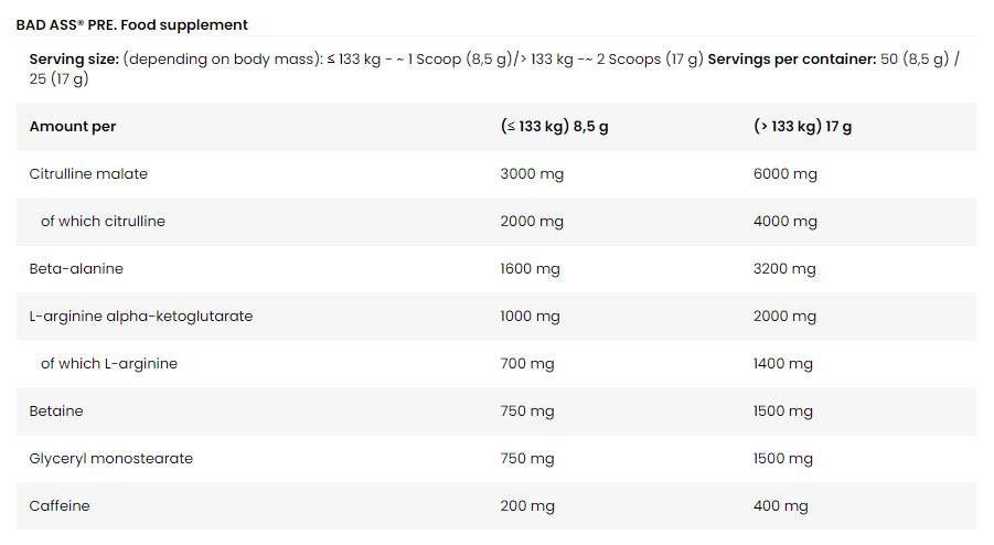 <tc>BAD ASS</tc> PRE | Formula pre-allenamento estrema - 425 grammi