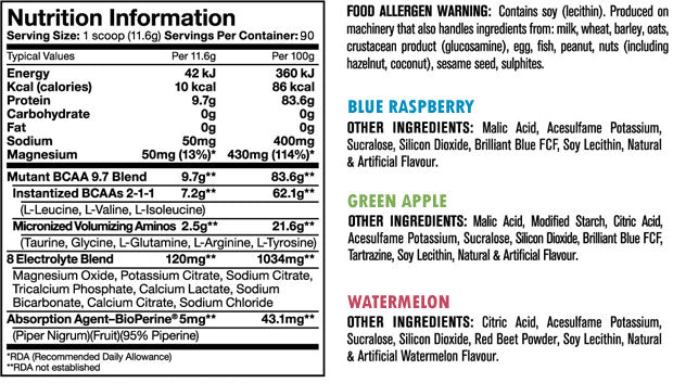 BCAA 9,7/90 porzioni - 1.044 chilogrammi