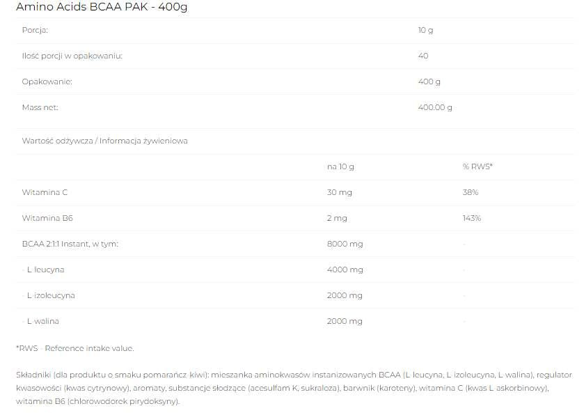 BCAA PAK 2:1:1 Istantaneo - 400 grammi