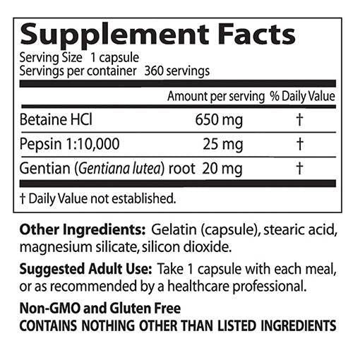 BEST Betaina HCL 650 mg/con pepsina & Bitter alla genziana - 360 capsule