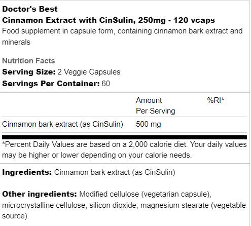 MIGLIORE Estratto di cannella con CinSulin 250 mg - 120 capsule