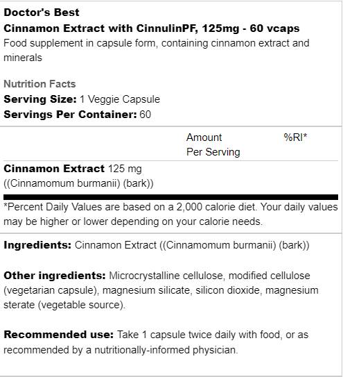 MIGLIORE Estratto di cannella con CinnulinPF 125 mg - 60 capsule