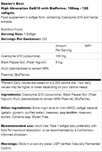 MIGLIOR CoQ10 con Bioperine 100 mg - 120 capsule gel