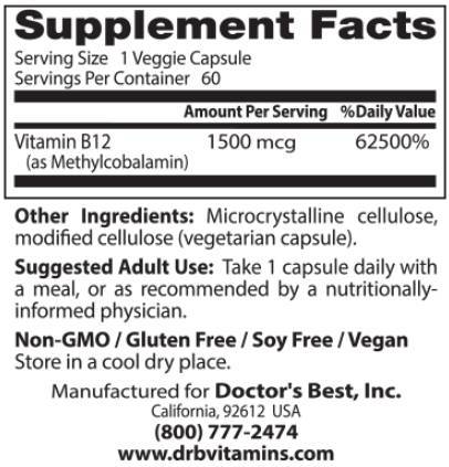 BEST B12 completamente attivo/Metilcobalamina 1500 mcg - 180 capsule