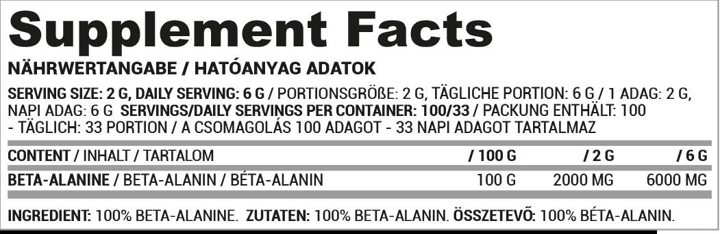 Polvere di beta alanina | Puro al 100% - 200 grammi