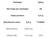 Polvere di beta-alanina | Booster per l'allenamento - 180 grammi