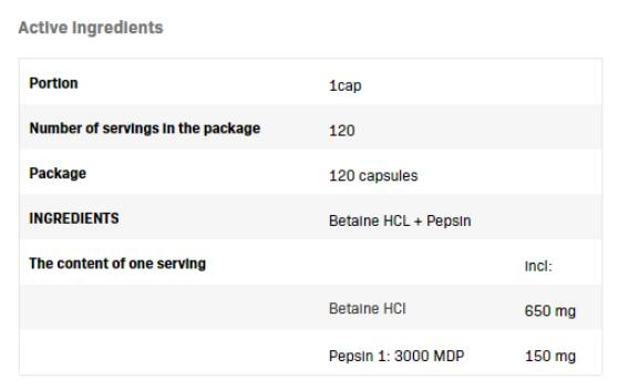 Betaina Hcl 650 mg + Pepsina - 120 capsule