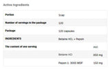 Betaina Hcl 650 mg + Pepsina - 120 capsule
