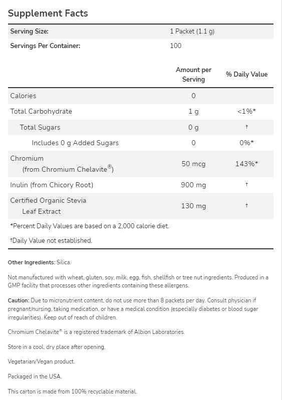 Better Stevia® Balance™ | con cromo & Inulina - 100 bustine