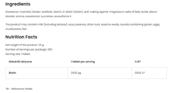 Biotina 2500 mcg | Pastiglie 360 ​​Compresse sublinguali