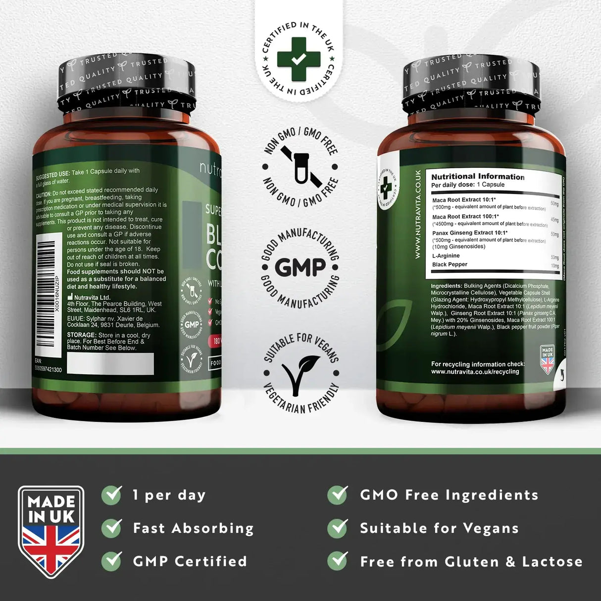 Complesso di radice di maca nera 5000 mg/180 capsule, 180 giorni/ <tc>Nutravita</tc>