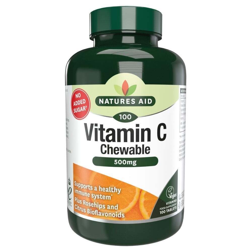 Vitamina C con rosa canina, bioflavonoidi e acerola (Vitamin C Chewable) 500mg 100 compresse masticabili NaturesAid