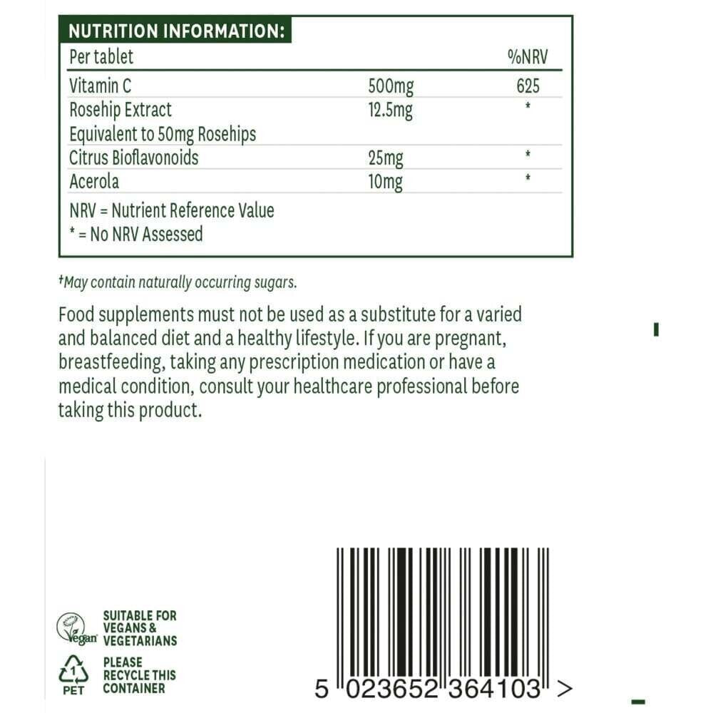 Vitamina C con rosa canina, bioflavonoidi e acerola (Vitamin C Chewable) 500mg 100 compresse masticabili NaturesAid