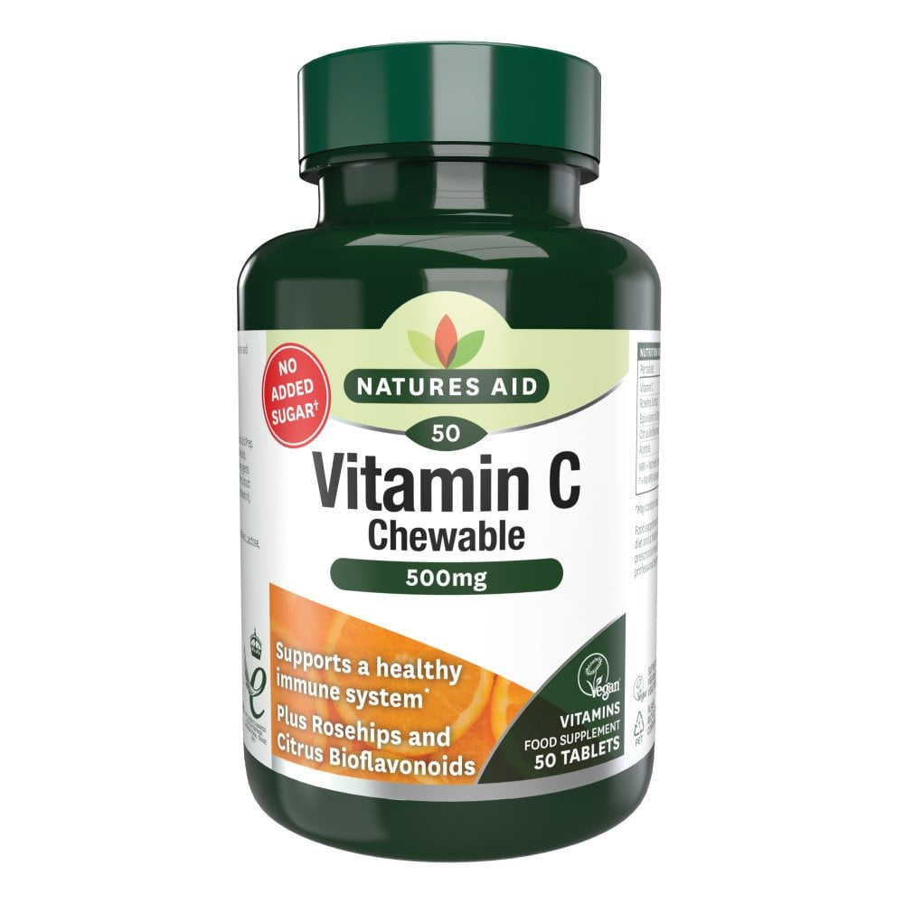 Vitamina C con rosa canina, bioflavonoidi e acerola (Vitamin C Chewable) 500mg 50 compresse masticabili NaturesAid