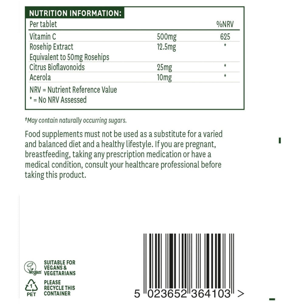 Vitamina C con rosa canina, bioflavonoidi e acerola (Vitamin C Chewable) 500mg 50 compresse masticabili NaturesAid