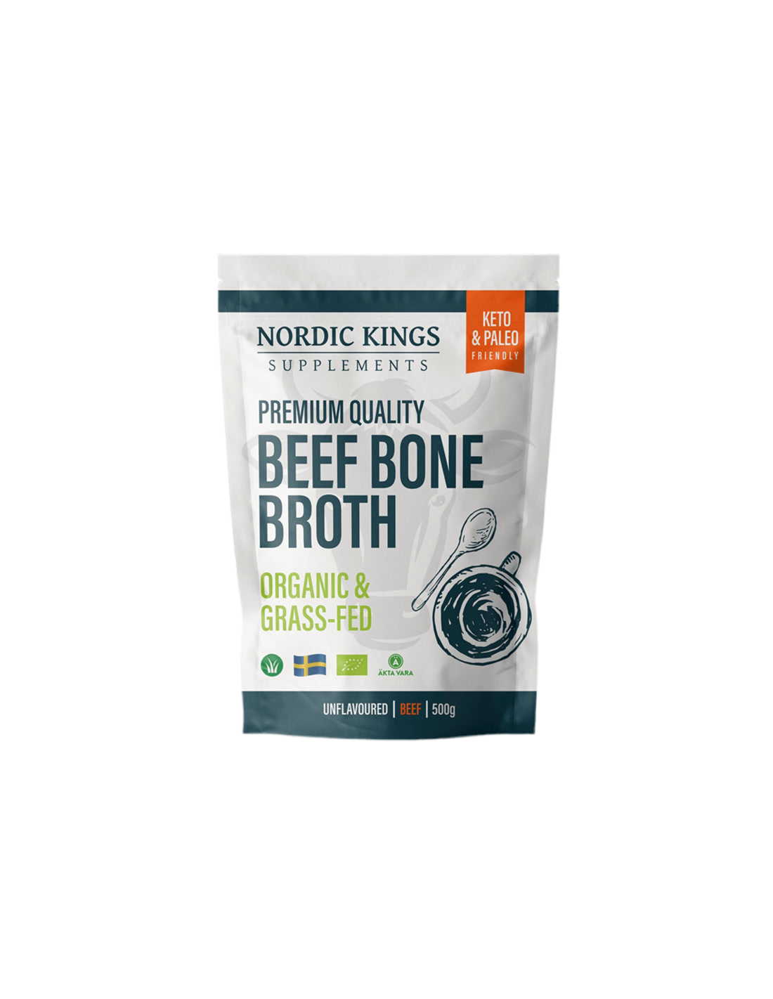 Brodo di ossa di manzo, insapore (biologico), 500 g in polvere <tc>Nordic Kings</tc>