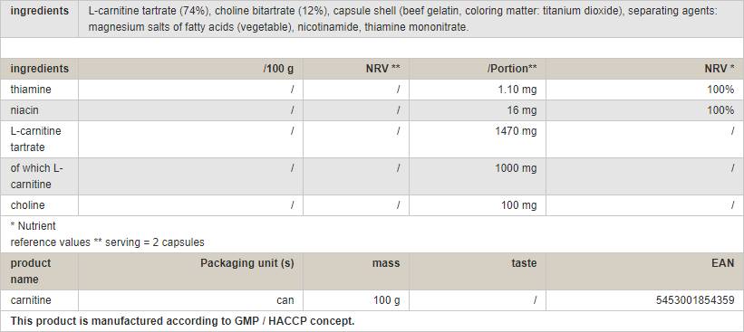 Carnitina Caps - 100 capsule