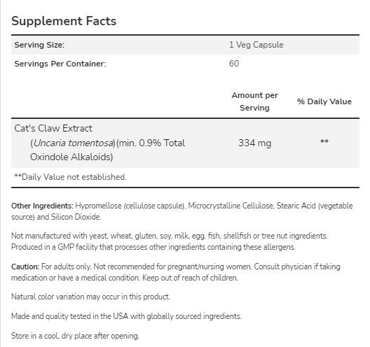 Estratto di unghia di gatto - 60 capsule
