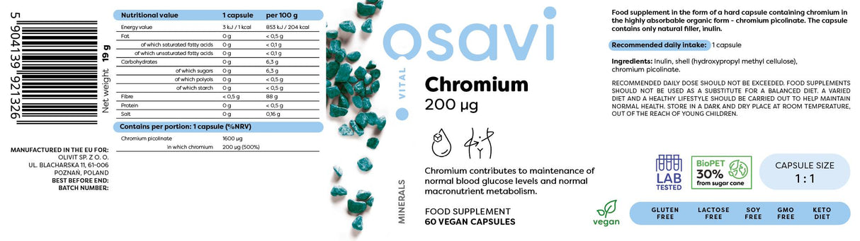 Chromium picolinato 200 mcg - 60 capsule