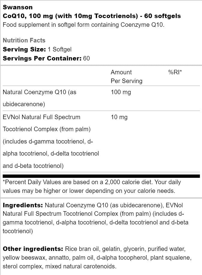 CoQ10 100 mg | Con 10 mg di Tocotrienoli 60 Capsule Gel