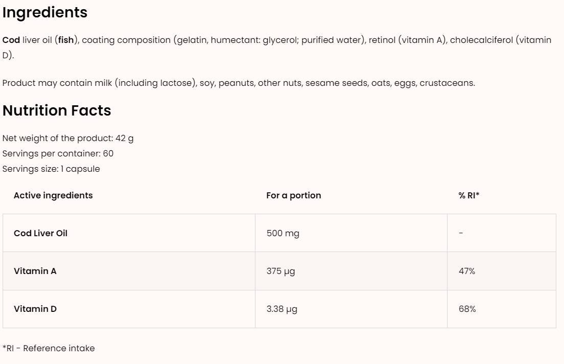 Olio di Fegato di Merluzzo 500 mg 60 Capsule gel